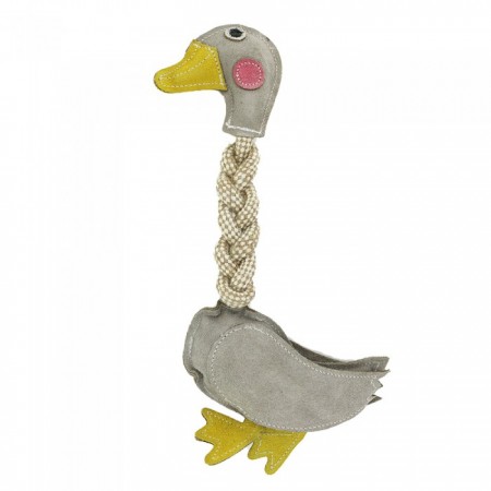 犬用牛革潔牙繩結玩具-鴨子