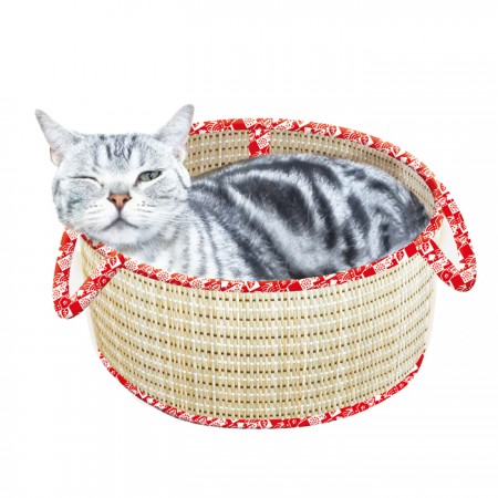 貓用天然草編半圓雙把手睡窩
