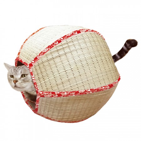 貓用天然草編圓球睡窩