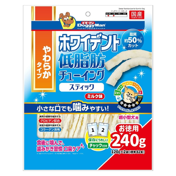 犬用低脂潔牙咀嚼棒-超小型犬專用牛奶風味240g