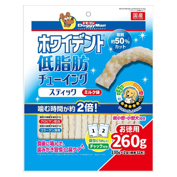 犬用低脂潔牙咀嚼棒-牛奶風味260g